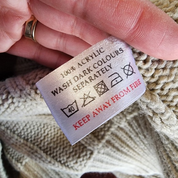 Fisherman Sweater Mens XL Chuky Cable Knit Cozy Classic Cream Ribbed Acrylic - Picture 8 of 8